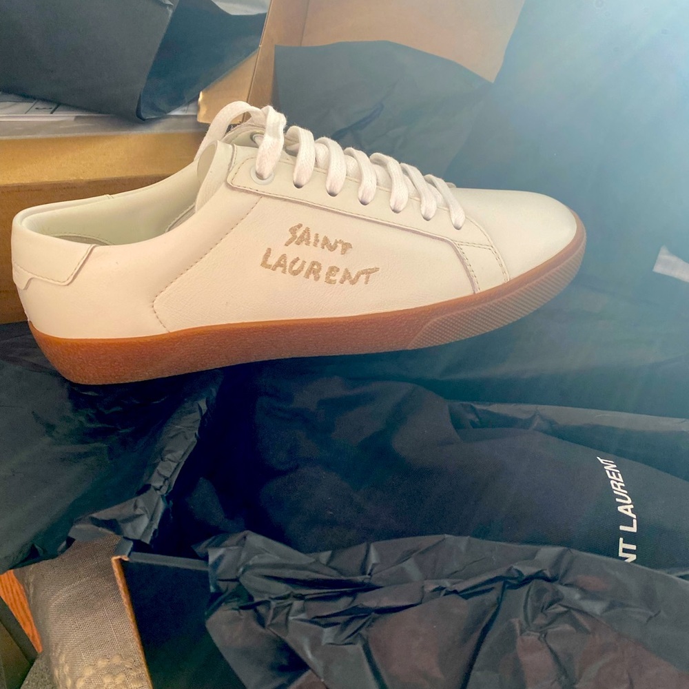 Saint Laurent court classic white embroidered sneakers